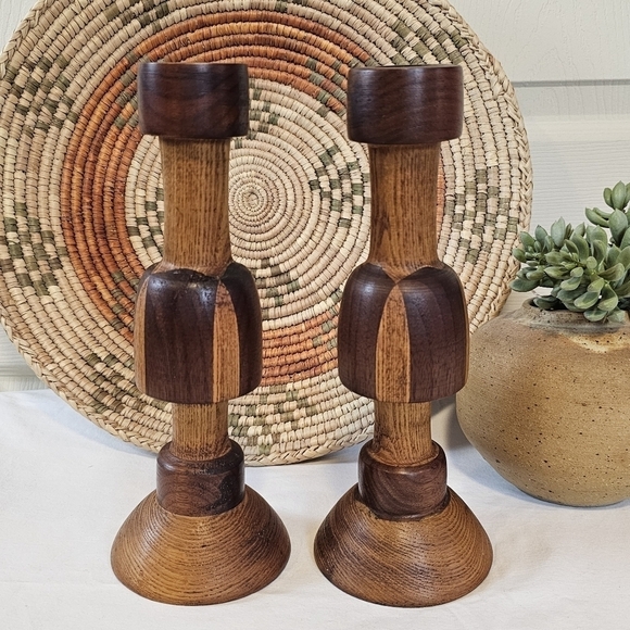 Vintage Other - Vintage Wooden Two Toned Large Candlestick Holders Set Of Two